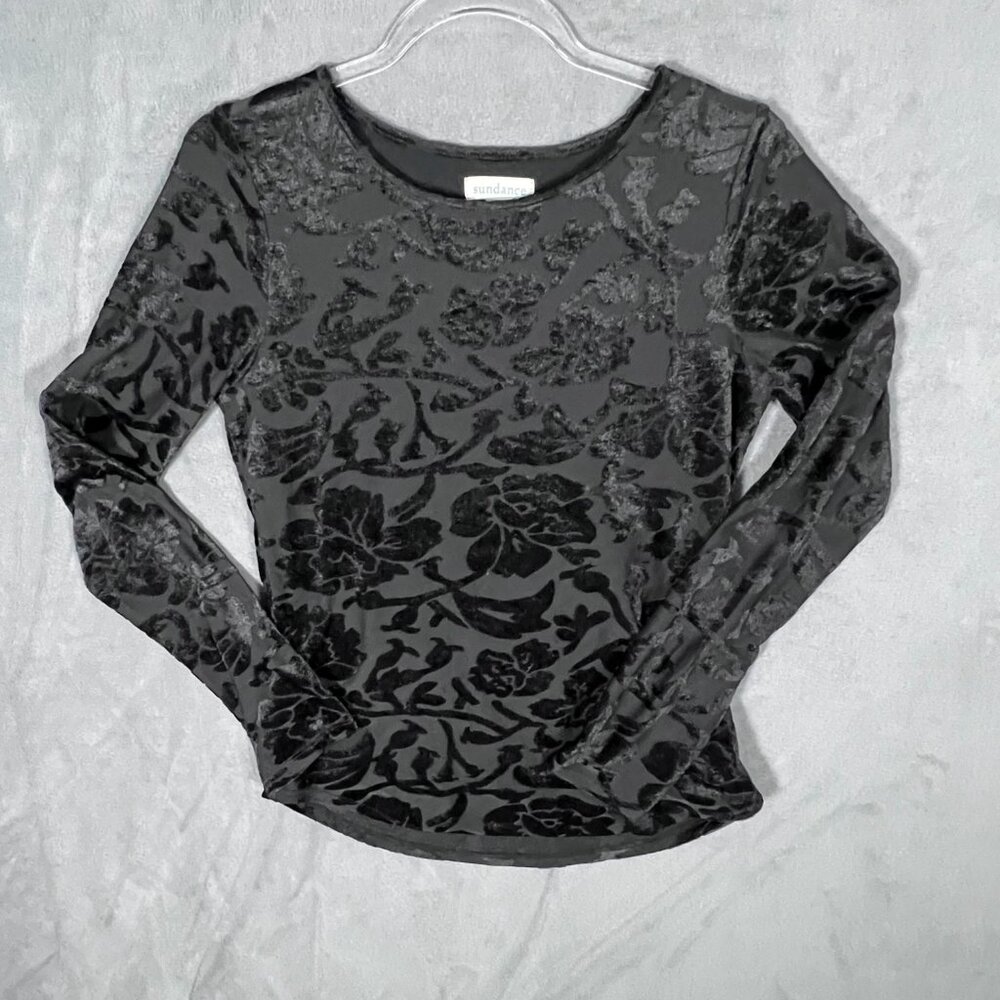 Sundance Bella Grace black velvet burnout top XS - Picture 2 of 6